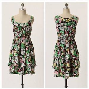 Anthropologie silk ruffled dress in floral print
